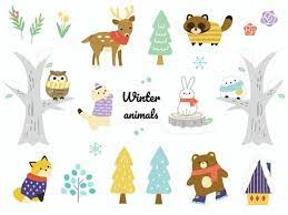 Winter Plants And Animals Icons