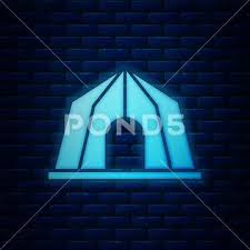 Glowing Neon Circus Tent Icon Isolated