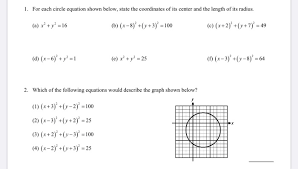 Solved 1 For Each Circle Equation