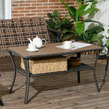 Brown Wicker Coffee Table With Storage