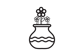 Flower Icon Design Vase Black Line Art