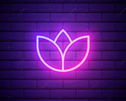 Pink Neon Flower Icon On Brick Wall