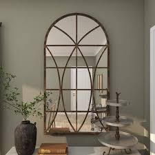 Arched Framed Brown Wall Mirror