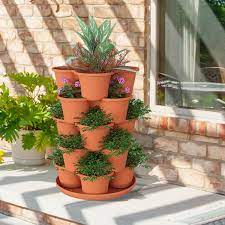 15 In Brown 5 Tier Plastic Vertical Stackable Tower Garden Planter 2 Sets