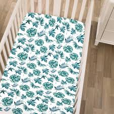 Nojo Palm Leaf Fitted Crib Sheet Green And White
