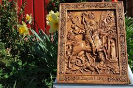 Saint George Witha Dragon Wood Carved