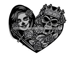 Heart Shape King Crown Sugar Skull Art