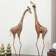 Polished Metal Standing Giraffe Statue
