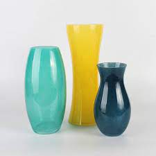 Yellow Colored Glass Vase And Navy Blue