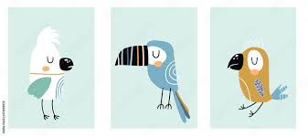 Set Of 3 Cartoon Birds Poster Nursery