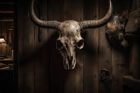 Premium Photo A Bull Skull Hangs On A