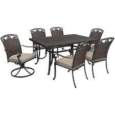 Wilshire Heights 7 Piece Cast And Woven Back All Aluminum Outdoor Dining Set With Cushionguard Plus Sand Dune Cushions
