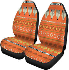 Set Of 2 Car Seat Covers Wolf Tribal