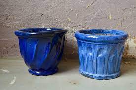 Blue Ceramic Planters Set Of 2 For