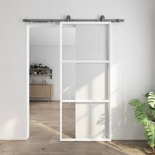 36in X 84in White Glass Barn Door With