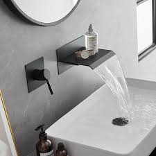 Bwe Single Handle Wall Mount Spout Waterfall Bathroom Faucet In Matte Black