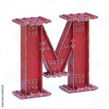 steel i beam font 3d rendering letter m