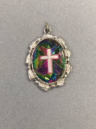 Glass Cross Pendant Crystal Stained