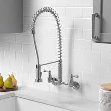 Tosca 2 Handle Wall Mount Pull Down Sprayer Kitchen Faucet In Stainless Steel Silver