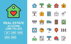 Real Estate Line Filled Icon Set