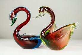 Murano Glass Swan Figures 1970s Set