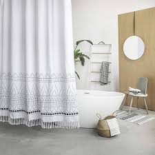 Yokii Tassel Fabric Shower Curtain