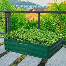 Itopfox 40 In X 32 In Patio Dark Green Steel Raised Garden Bed Planter Box For Vegetables Flowers Herbs