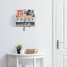 Oumilen Rustic White Mail And Key Holder For Wall With 5 Key Hooks Rustic Wall Mail Sorter With Shelf