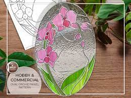 Pattern Orchid Oval Panel Stained Glass