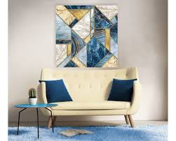 Geometric Marble Blue Gold Canvas