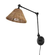 Rattan Lamp Shade Swing Arm Wall Lamp