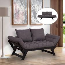 Homcom Single Person 3 Position Convertible Couch Chaise Lounger Sofa Bed Black Dark Charcoal Grey