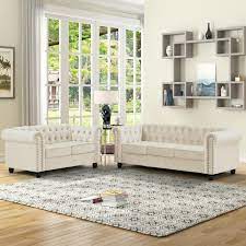 Morden Fort Velvet Couches For Living Room Sets Loveseat And Sofa 2 Pieces Top In Beige