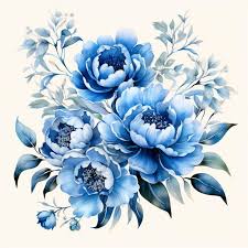 A Painting Of Blue Flowers With The