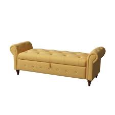 Nordic Yellow Fabric Bed Bench With