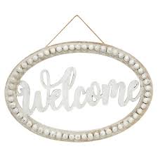 Distressed Beaded Welcome Wall Sign