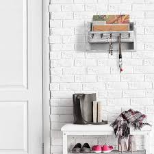 Oumilen Rustic White Mail And Key Holder For Wall With 5 Key Hooks Rustic Wall Mail Sorter With Shelf