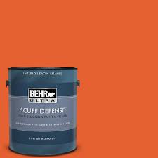 Behr Ultra 1 Gal S G 230 Startling Orange Extra Durable Satin Enamel Interior Paint Primer