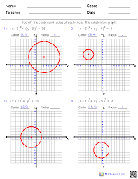Conic Sections Worksheets Algebra