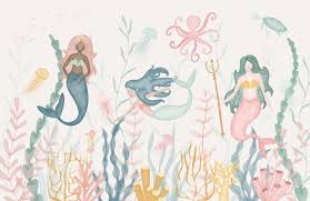 Underwater Modern Mermaids Pastel Wall