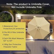 Cubilan 9 Ft Patio Umbrella Replacement Canopy Market Umbrella Top Outdoor Umbrella Canopy With 8 Ribs In Tan