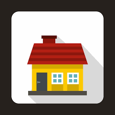 Small Yellow Cottage Icon In Flat Style