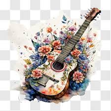 Acoustic Guitar With Colorful Flowers