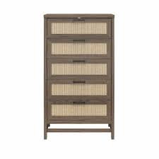 5 Drawer Dresser Brown And Faux Rattan