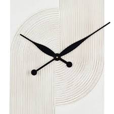 White Wood Art Deco Inspired Line Art Geometric Wall Clock With Black Accents