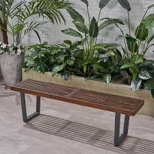 Teak Brown Wood Outdoor Patio Bench