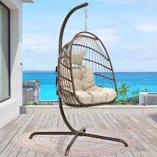 Brown Wicker Porch Swing Egg Chair