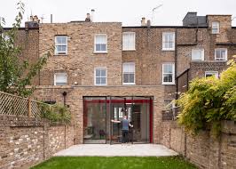 bright red steel frame in house extension