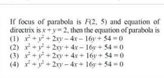 If Focus Of Parabola Is F 2 5 And