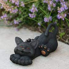 Black Cat Smiling Garden Statue Black